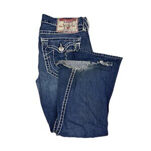 True Religion Joey Super T Flare Jeans USA Made Size 38x30 Distressed Bootcut